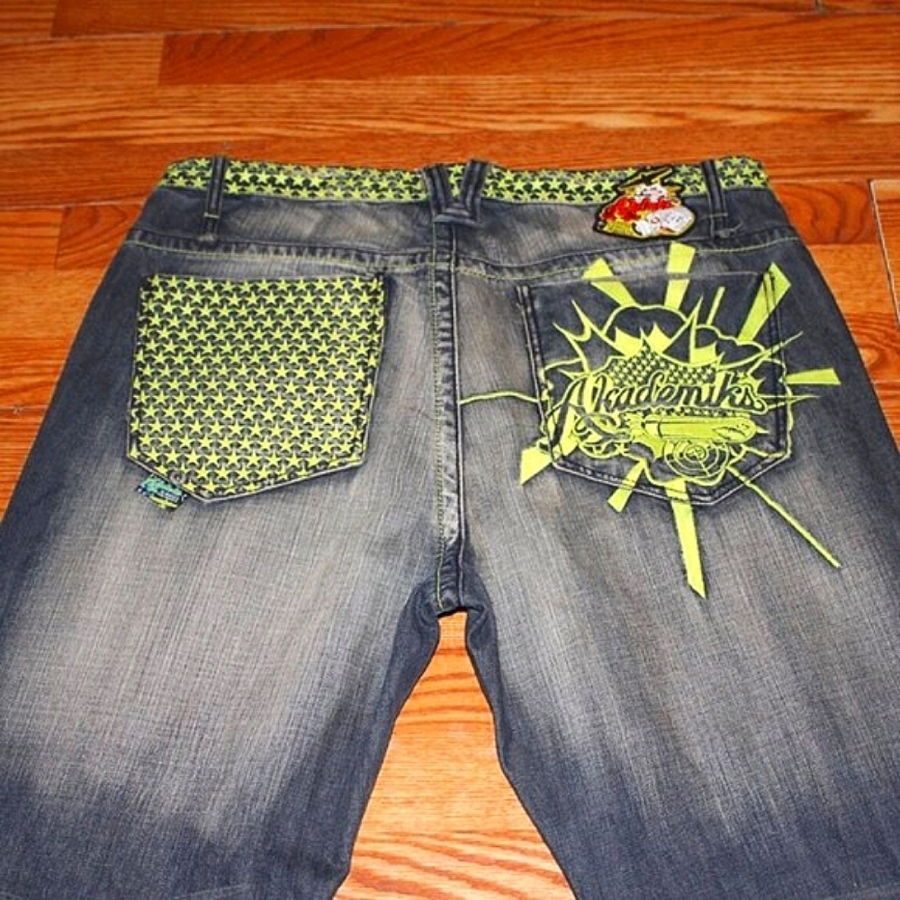 Vintage Akademiks Y2K Hip Hop Jeans 38x32 Baggy Streetwear Graphic 100% Cotton - Picture 9 of 14